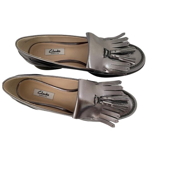 Clarks Tassel Loafer Pewter Silver Metallic - Picture 1 of 4